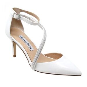 Charles David Adorn Ankle Strap Rhinestone Embellished Leather Pointed Pump NWT